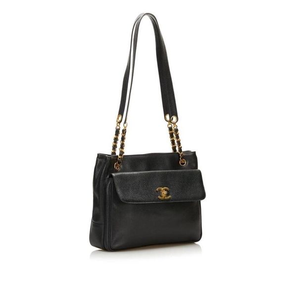 Chanel Chain Tote Bag Black Gold Caviar Skin - Picture 2 of 7